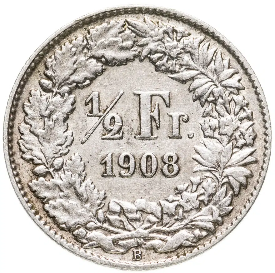 Швейцария 1/2 франка (franc) 1908, реверс