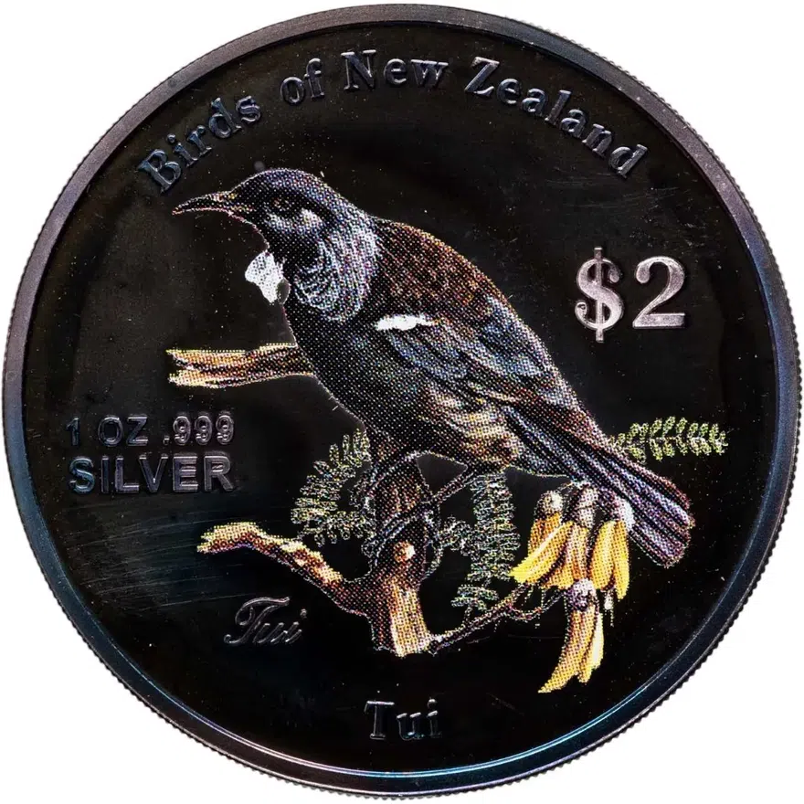 Острова Кука 2 доллара (dollars) 2005  Птицы Новой Зеландии - Новозеландский туи
