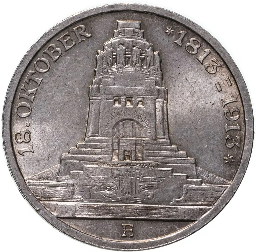 Германия (Империя) 3 марки (mark) 1913 E 100 лет битвы при Лейпциге (битве народов) Саксония