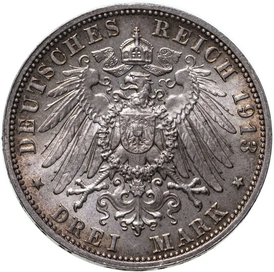 Германия (Империя) 3 марки (mark) 1913 E 100 лет битвы при Лейпциге (битве народов) Саксония, реверс