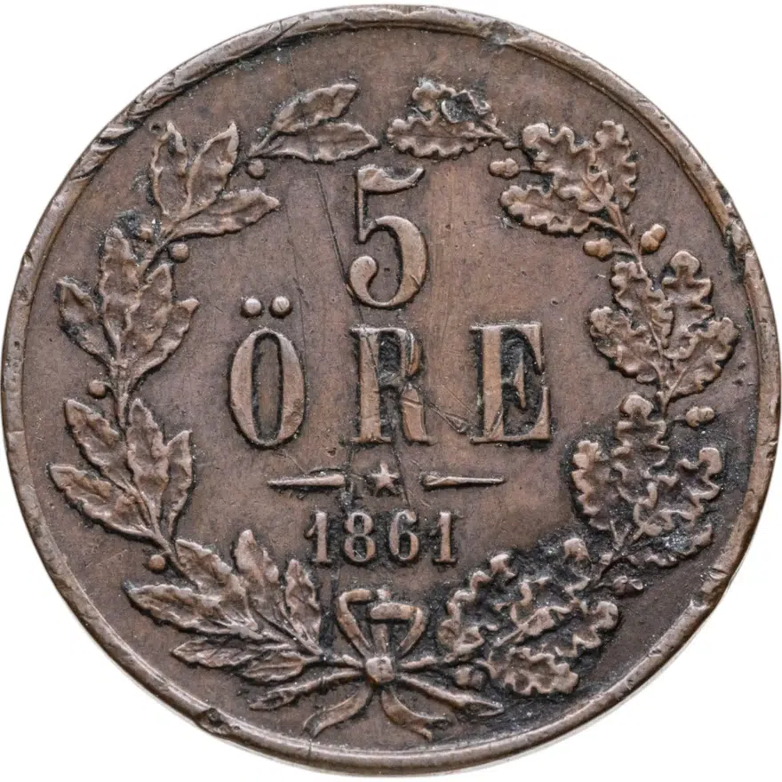 Швеция 5 эре (ore) 1861, реверс