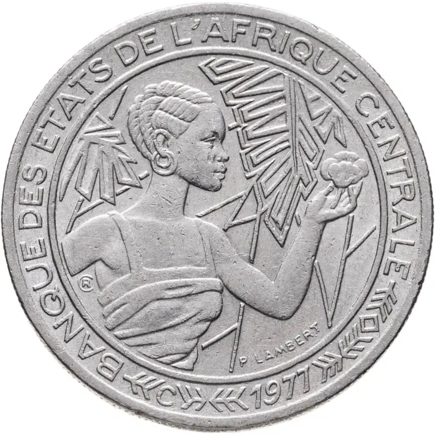 Центральная Африка (BEAC) 500 франков (francs) 1977 Отметка на реверсе "C" - Республика Конго, аверс