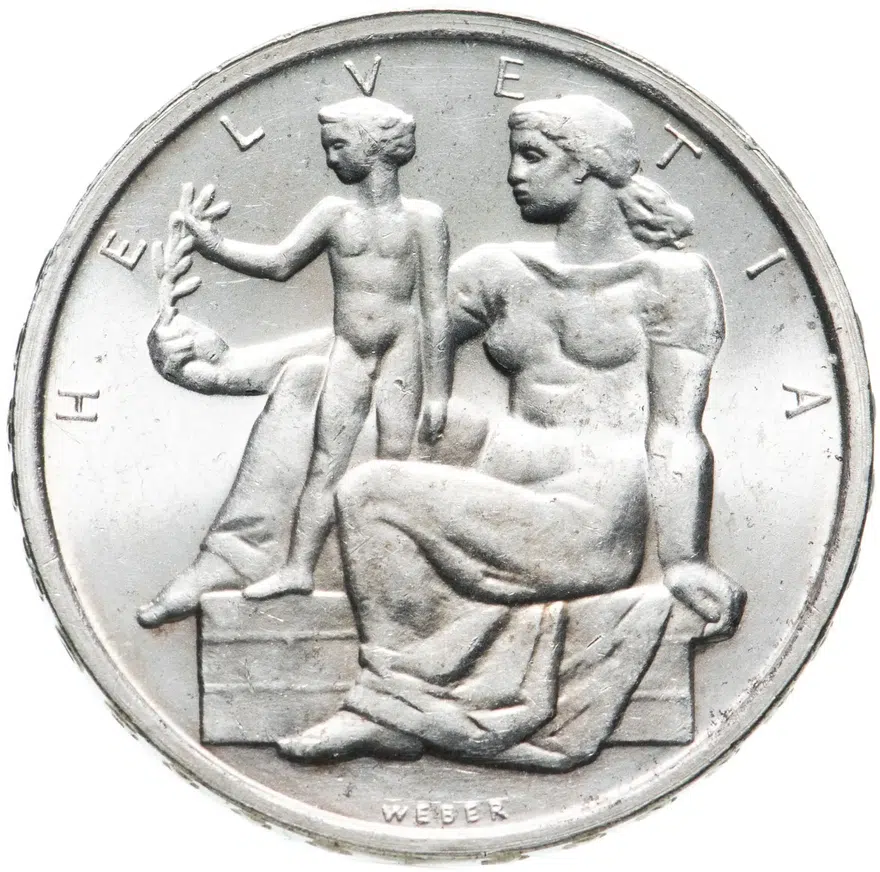 Швейцария 5 франков (francs) 1948 "100 лет Швейцарской Конституции", реверс