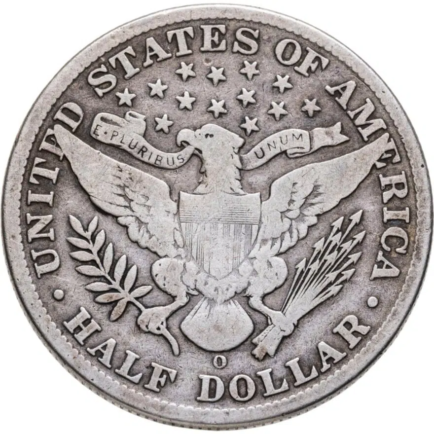 США 50 центов Барбера (1/2 доллара, half dollar) 1908, знак монетного двора: "O" - Новый Орлеан, реверс