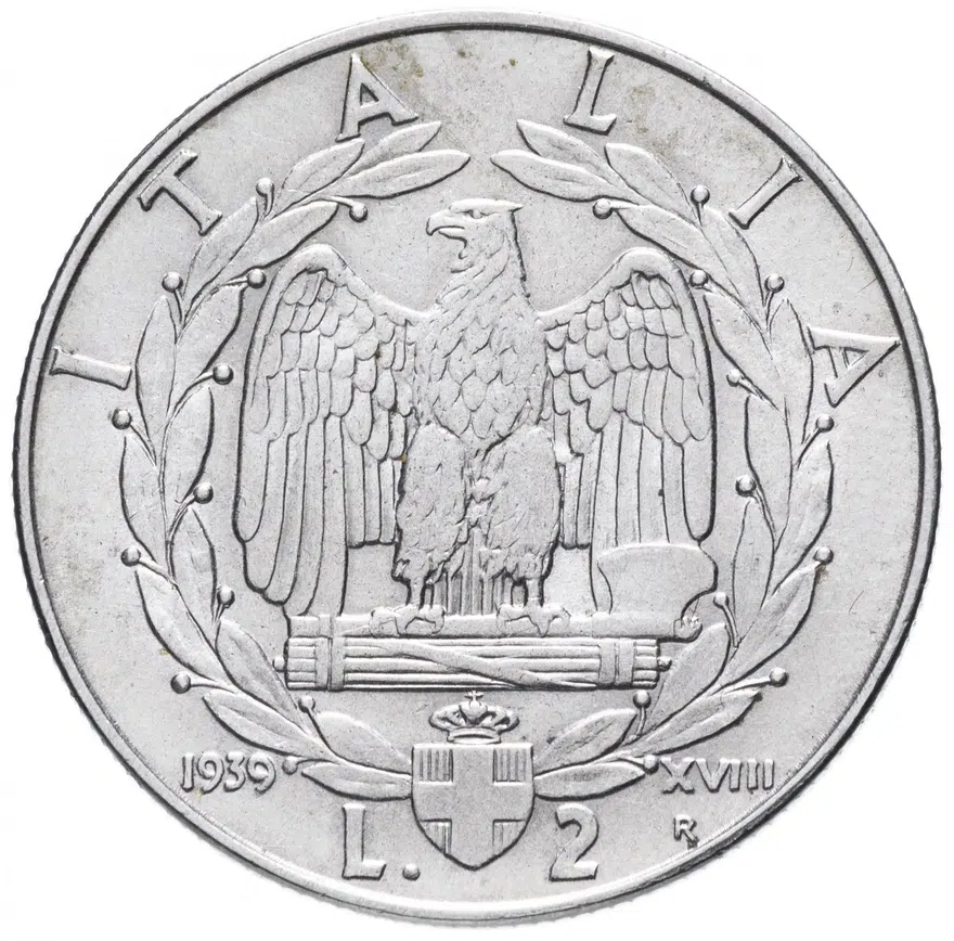 Италия 2 лиры 1939, реверс