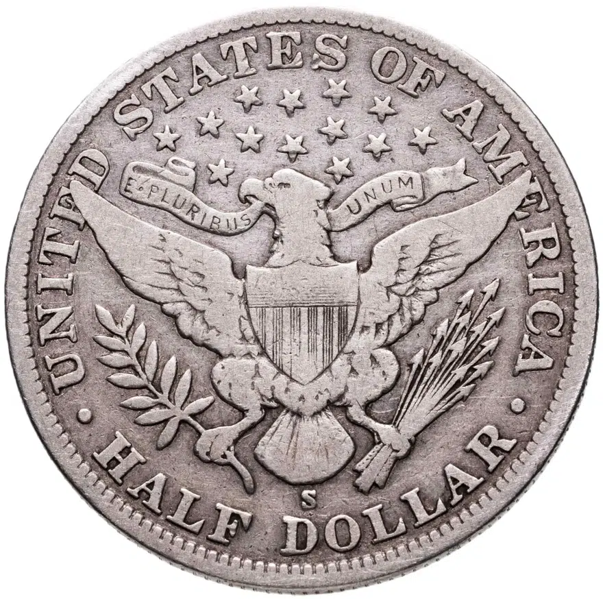 США 50 центов (1/2 доллара, half dollar) 1905 S 50 центов Барбера знак монетного двора: "S" - Сан-Франциско, реверс