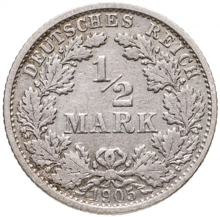 Германия 1/2 рейх марки 1905 "F"