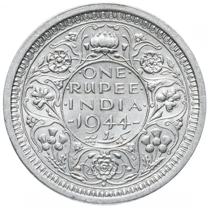 Индия (Британская) 1 рупия (rupee) 1944 ♦  знак монетного двора: "♦" - Бомбей, аверс