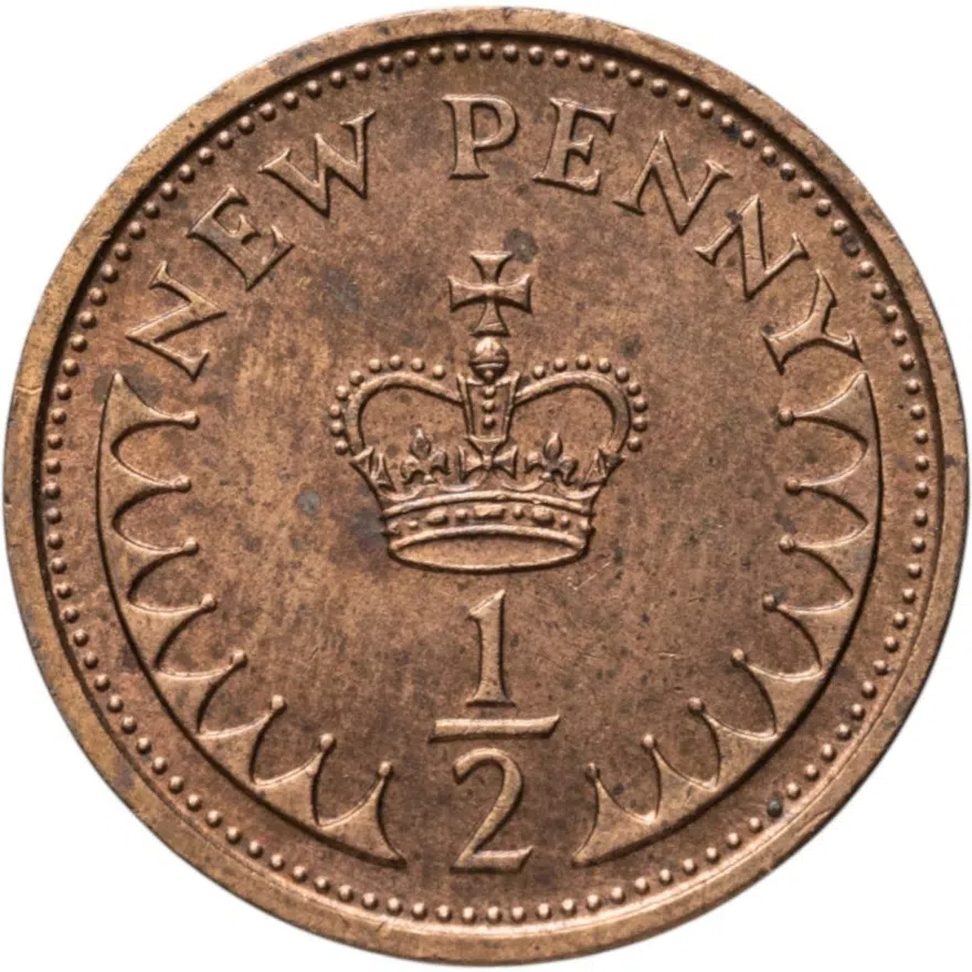 Великобритания 1/2 нового пенни (new penny) 1978, реверс