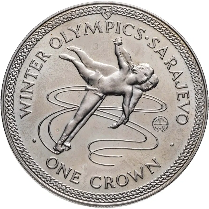 Остров Мэн 1 крона (crown) 1984 XIV зимние Олимпийские Игры, Сараево 1984, аверс