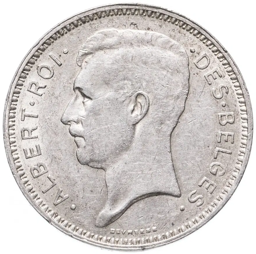 Бельгия 20 франков (francs) 1934 Надпись на французском - 'ALBERT ROI DES BELGES'