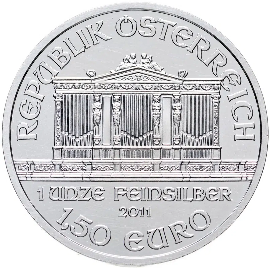 Австрия 1,5 евро (euro) 2011  Венская филармония, аверс