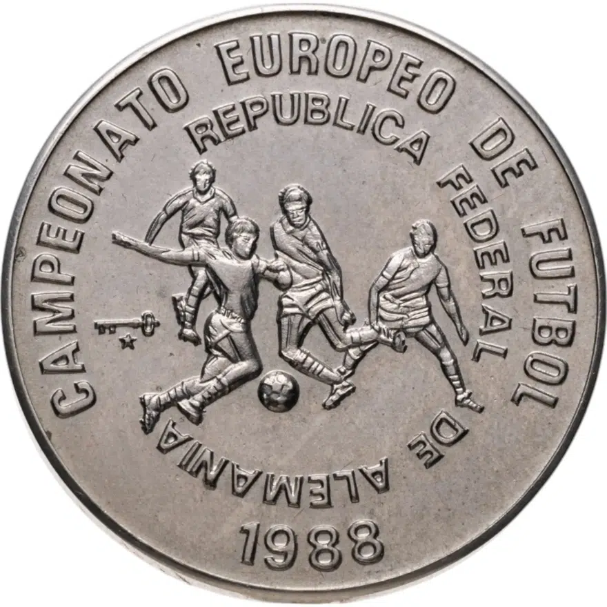 Куба 1 песо (peso) 1988  Чемпионат Европы по футболу 1988, ФРГ. Удар, аверс