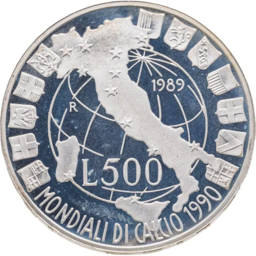 Италия 500 лир (lire) 1989  Чемпионат мира по футболу 1990, реверс