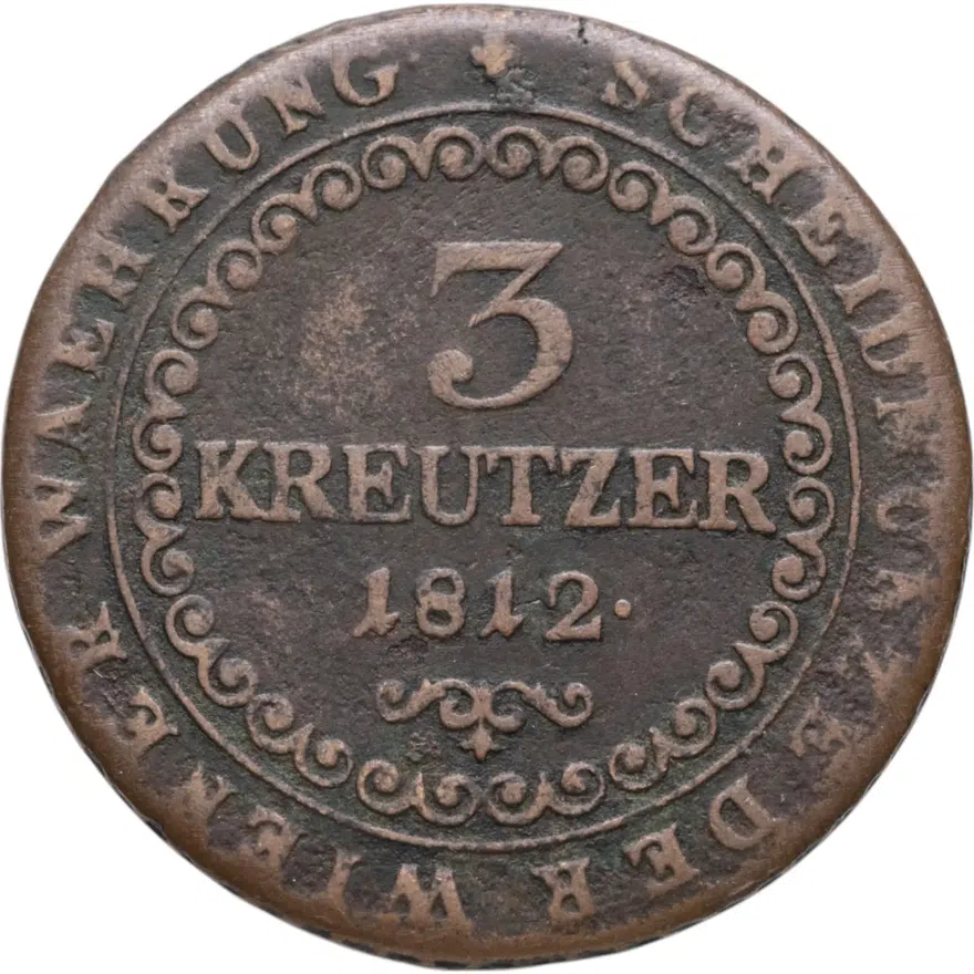 Австрия 3 крейцера (kreutzer) 1812 G  знак монетного двора "G" - Бая-Маре