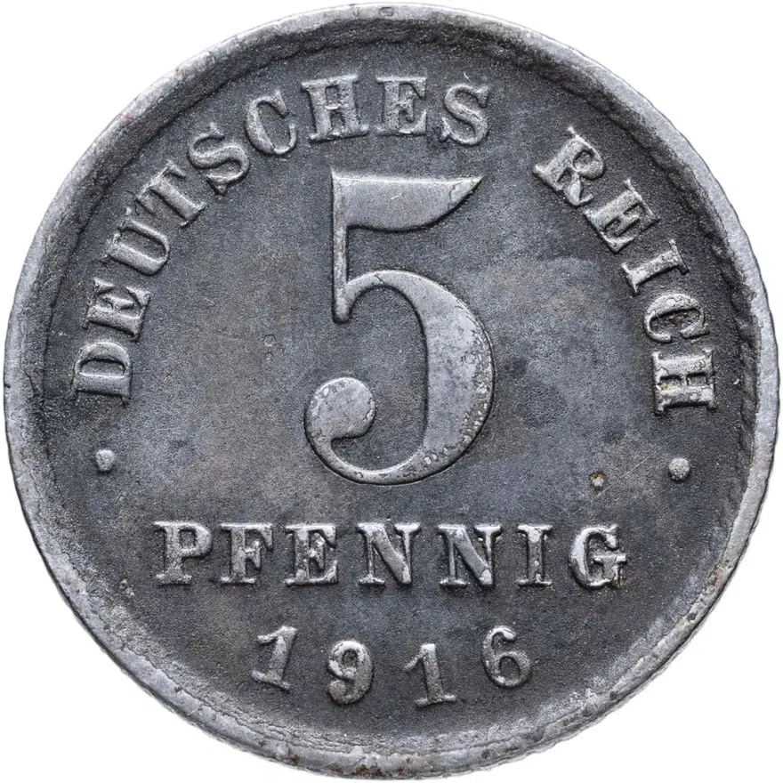 Германия 5 пфеннигов (pfennig) 1916 E  знак монетного двора: "E" - Мульденхюттен, аверс