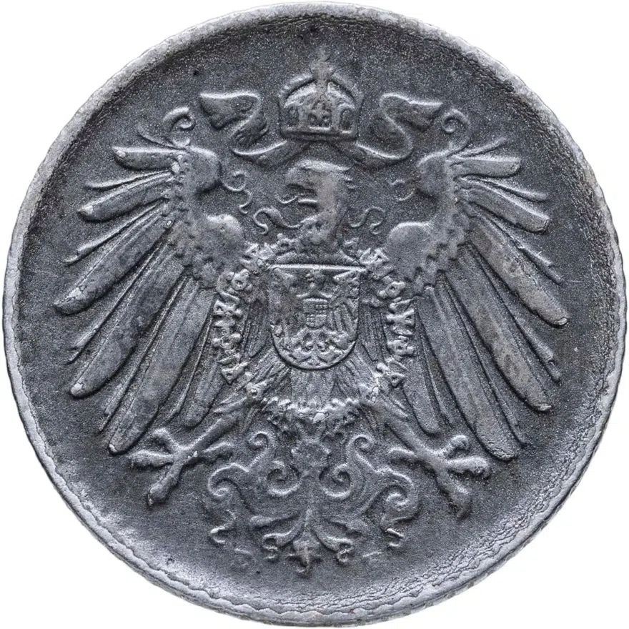Германия 5 пфеннигов (pfennig) 1916 E  знак монетного двора: "E" - Мульденхюттен, реверс