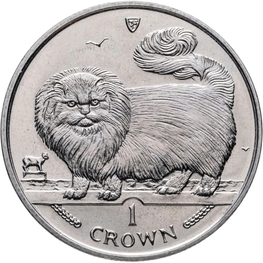 Остров Мэн 1 крона (crown) 1997 "Кошки - Длинношёрстная дымчатая кошка", аверс