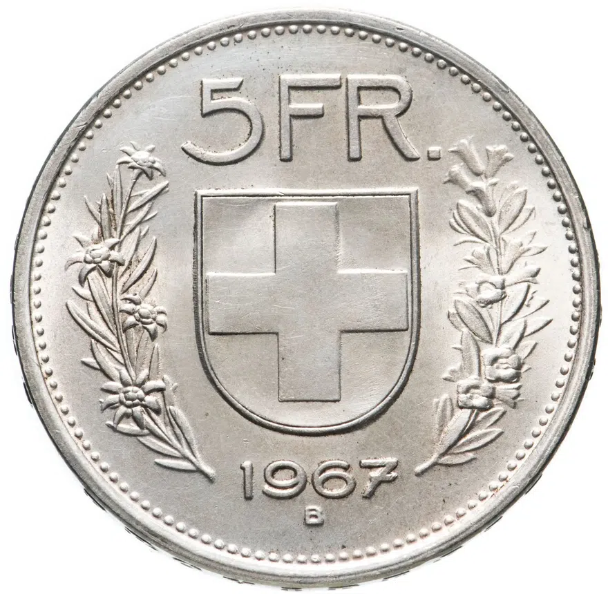 Швейцария 5 франков (francs) 1967, реверс