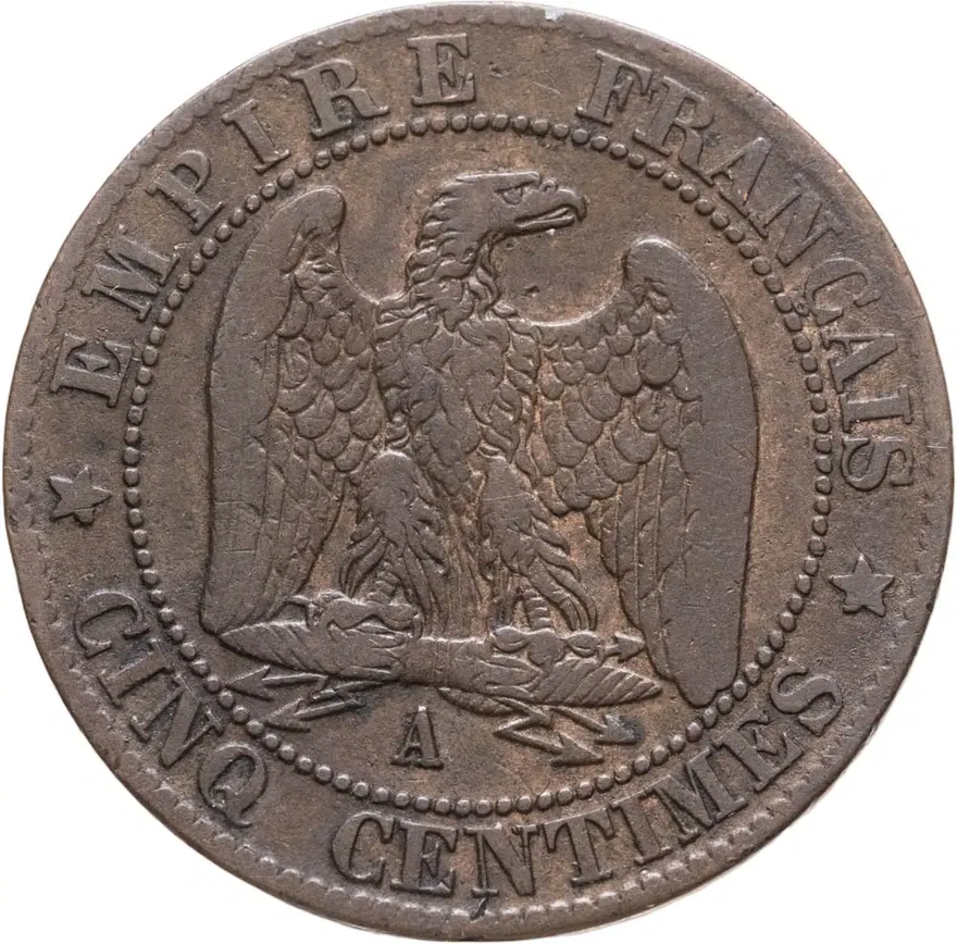 Франция 5 сантимов (centimes) 1861 A  знак монетного двора: "A" - Париж, реверс