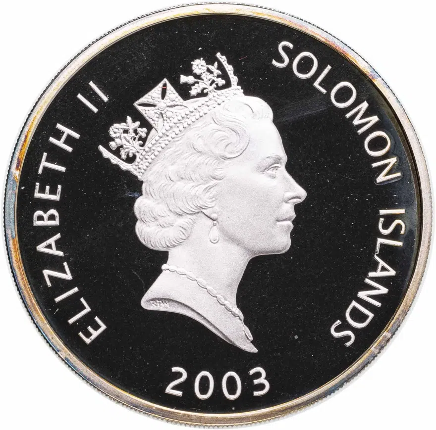 Соломоновы острова 25 долларов 2003 "Самолеты мира: истребитель Спитфайр", реверс