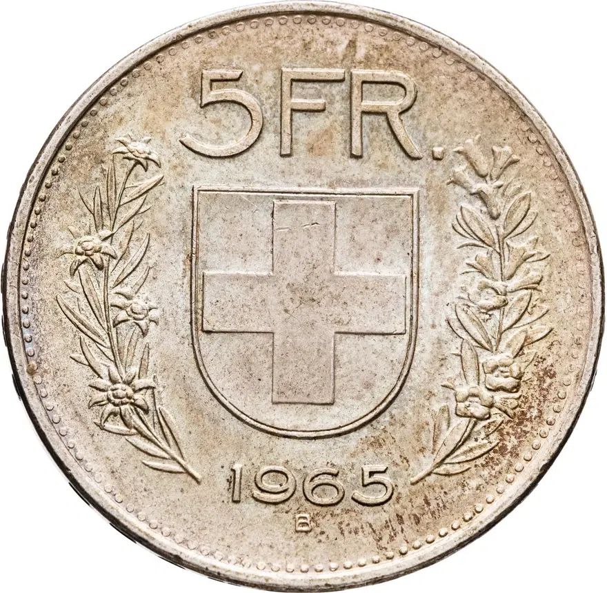 Швейцария 5 франков (francs) 1965, реверс
