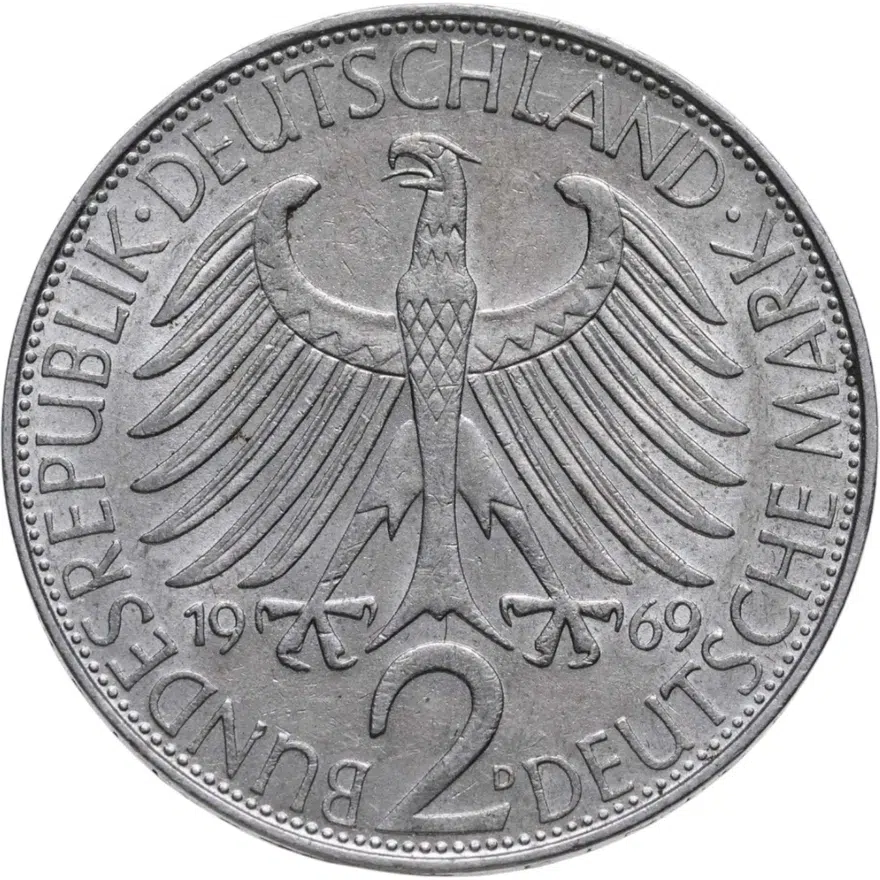 Германия (ФРГ) 2 марки 1969 Макс Планк знак монетного двора: "D" - Мюнхен
