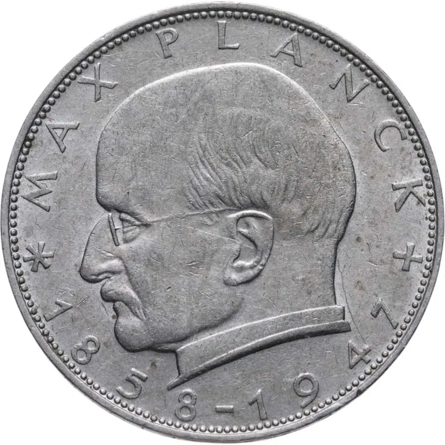 Германия (ФРГ) 2 марки 1969 Макс Планк знак монетного двора: "D" - Мюнхен, реверс