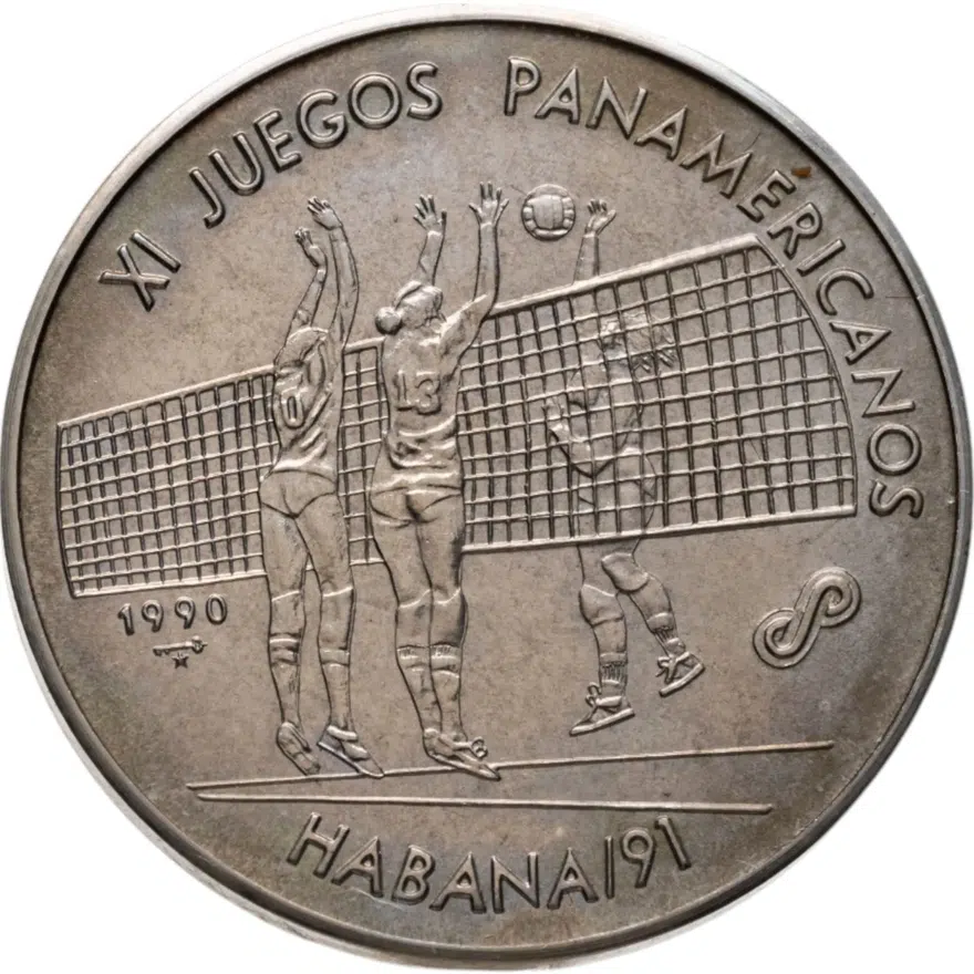 Куба 1 песо (peso) 1990  XI Пан-Американские игры, Гавана - Волейбол, аверс
