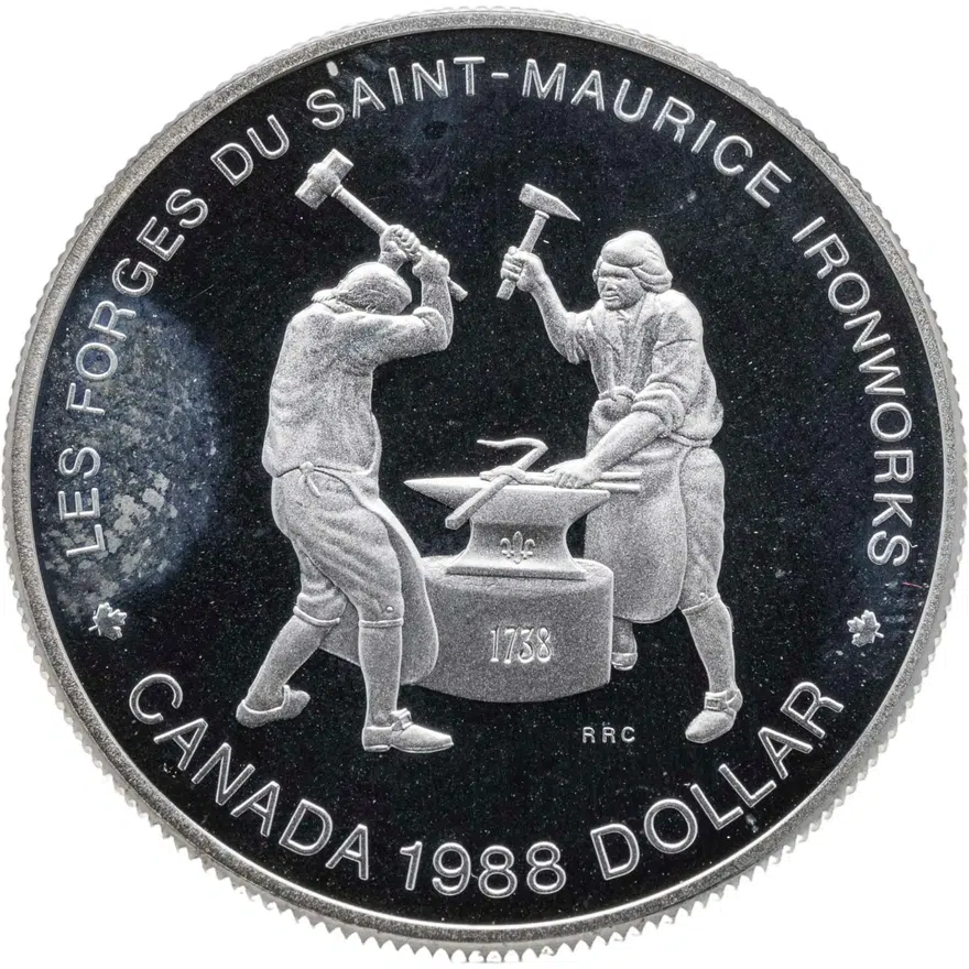 Канада 1 доллар (dollar) 1988  250 лет кузницам Сен-Мориса, аверс