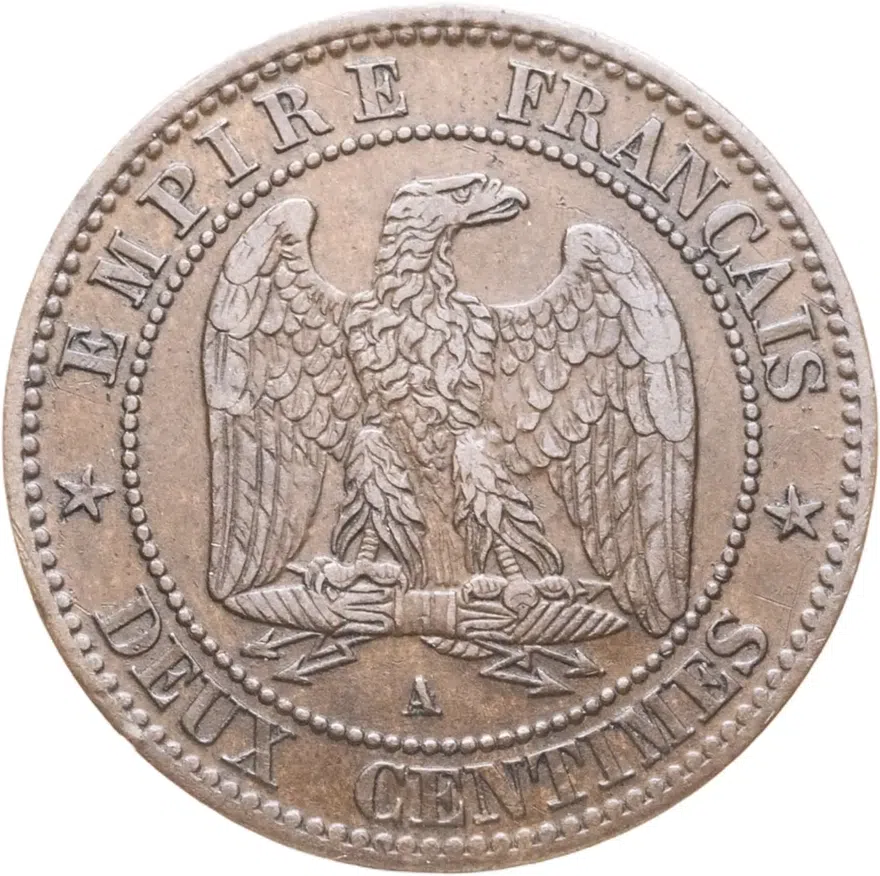 Франция 2 сантима (centimes) 1862 A  знак монетного двора: "A" - Париж, реверс
