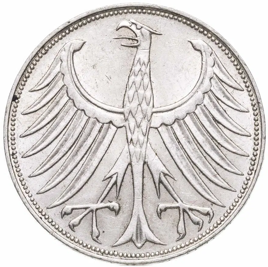 Германия 5 марок (deutsche mark) 1969 D  знак монетного двора: "D" - Мюнхен, реверс