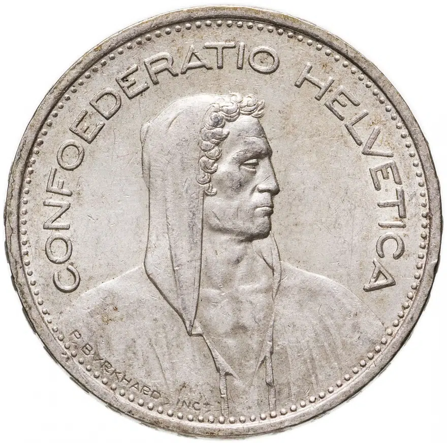 Швейцария 5 франков (francs) 1953, аверс