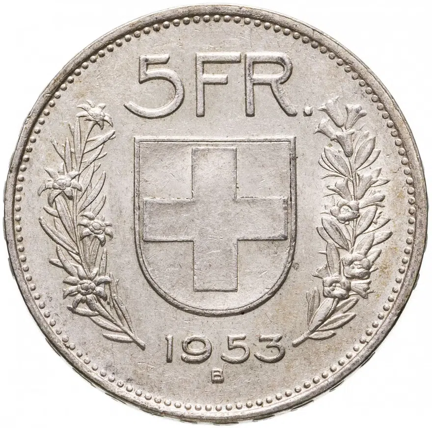 Швейцария 5 франков (francs) 1953, реверс