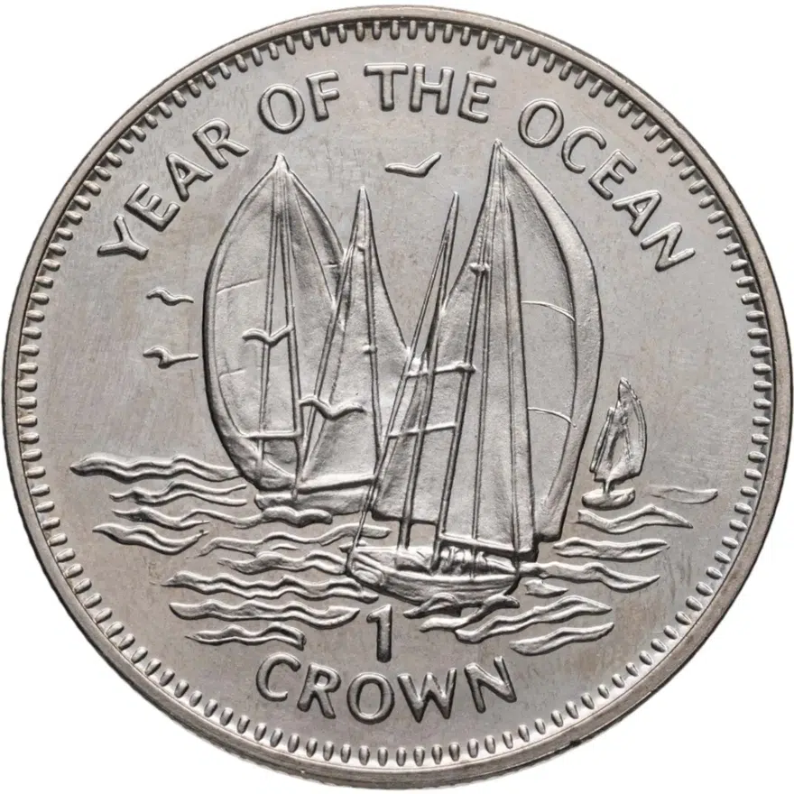 Остров Мэн 1 крона (crown) 1998  Год океанов /яхты/, аверс
