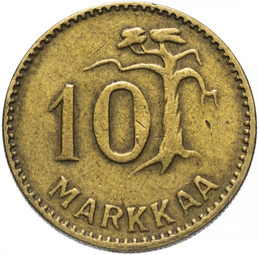 Финляндия 10 марок (markkaa) 1952, аверс