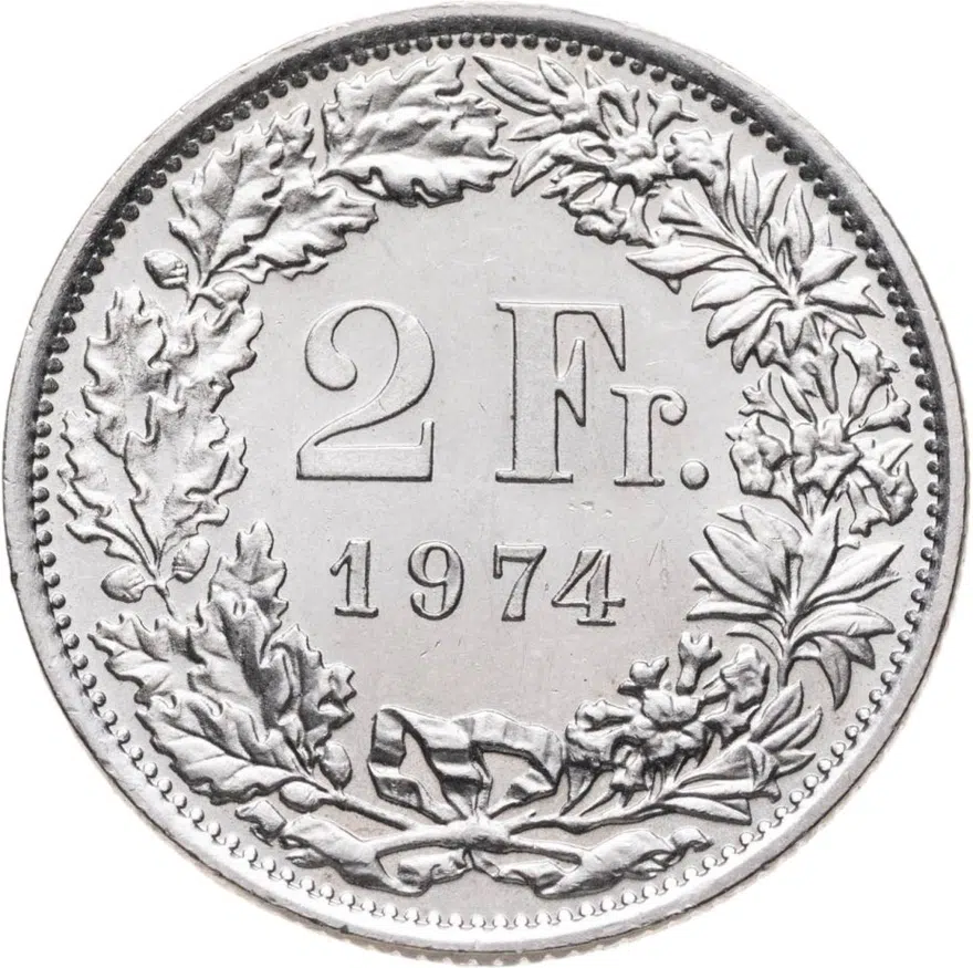 Швейцария 2 франка 1974, реверс