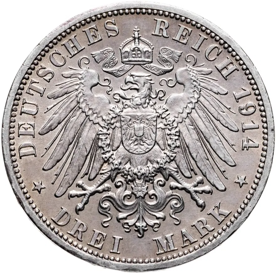 Германия (Империя) 3 марки (mark) 1914 A  Пруссия, реверс