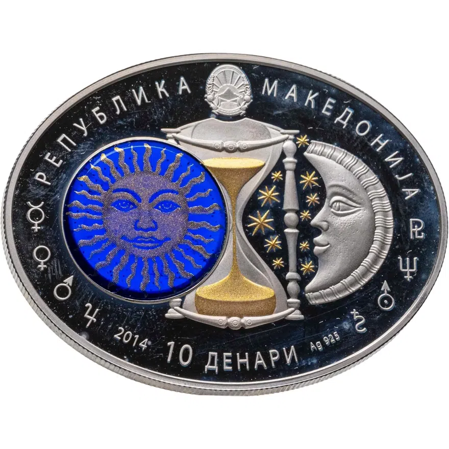Македония 10 денаров 2014  Знаки зодиака - Скорпион, в футляре, реверс