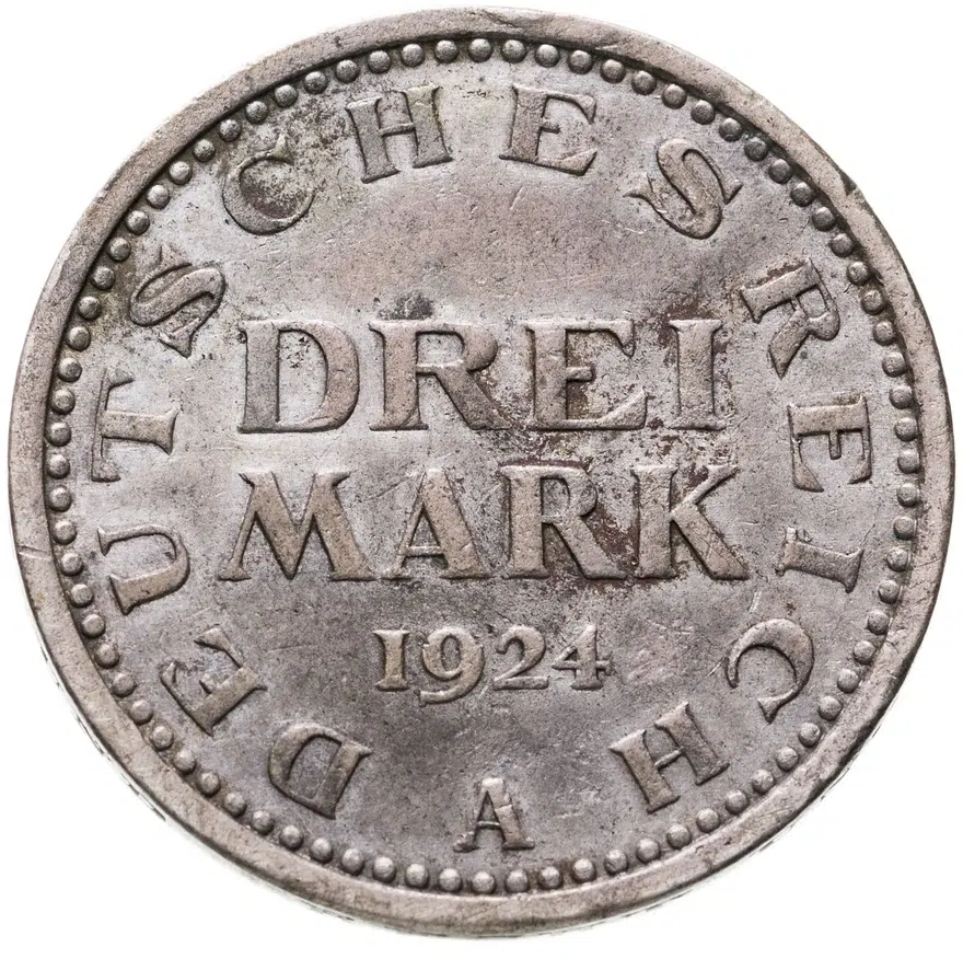 Германия (Веймарская республика) 3 марки 1924 A, аверс