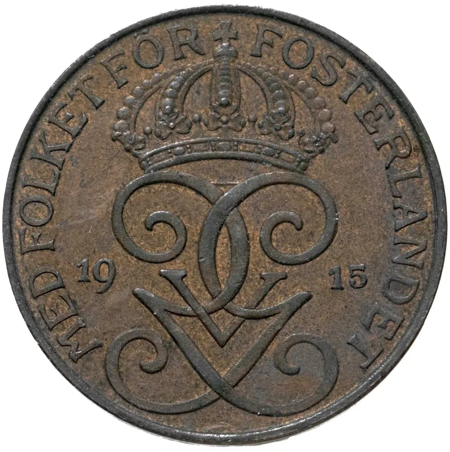 Швеция 5 эре (ore) 1915, реверс