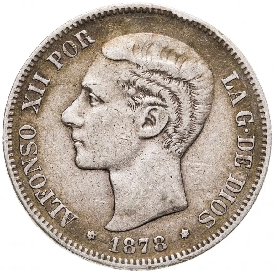 Испания 5 песет (pesetas) 1878 EM M знак монетного двора: "EM M" - J.Escosura, M.Morejón