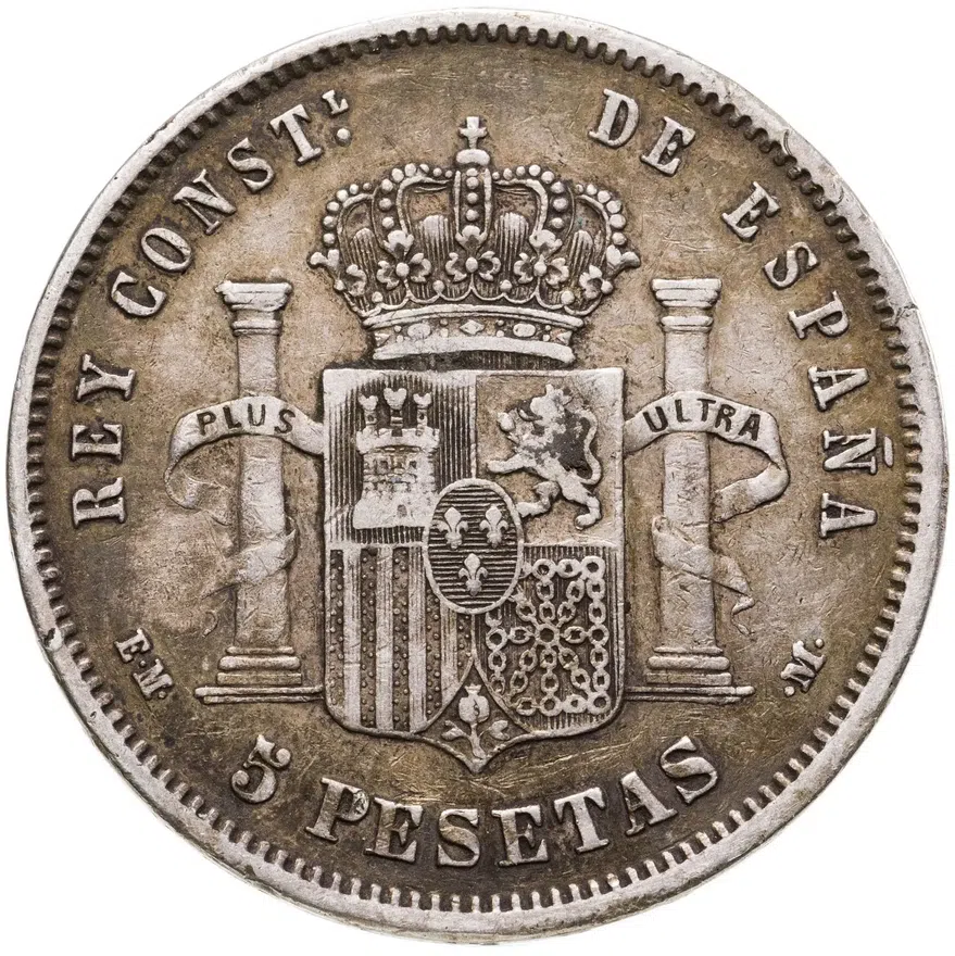 Испания 5 песет (pesetas) 1878 EM M знак монетного двора: "EM M" - J.Escosura, M.Morejón, реверс