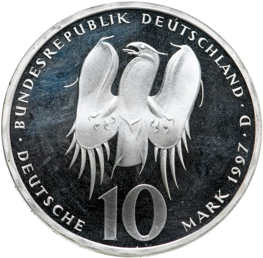 Германия 10 марок (deutsche mark) 1997 D 500 лет со дня рождения Филиппа Меланхтона знак монетного двора: "D" - Мюнхен, реверс