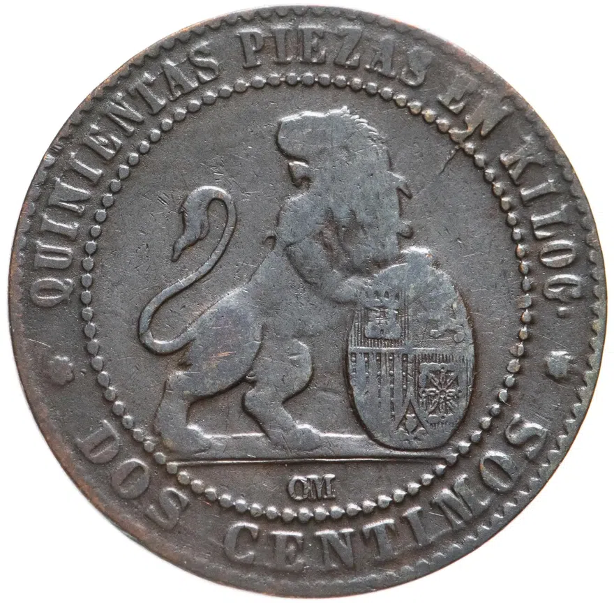 Испания 2 сентимо (centimos) 1870, аверс