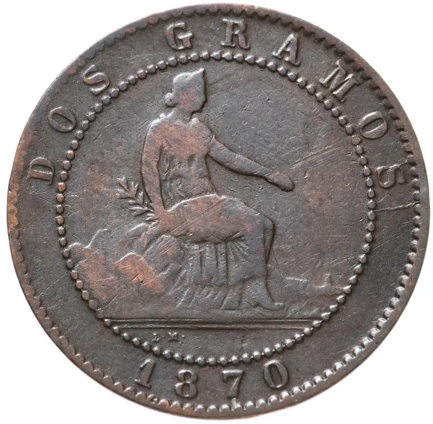 Испания 2 сентимо (centimos) 1870, реверс