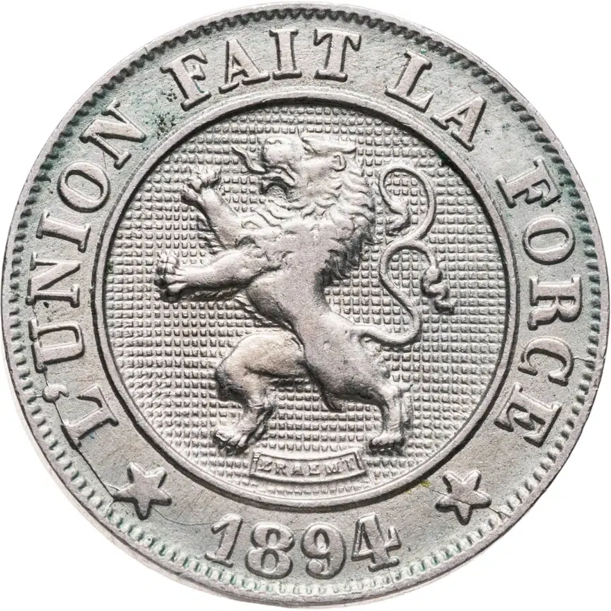 Бельгия 10 сантимов (centimes) 1894  Надпись на французском - 'DES BELGES', реверс