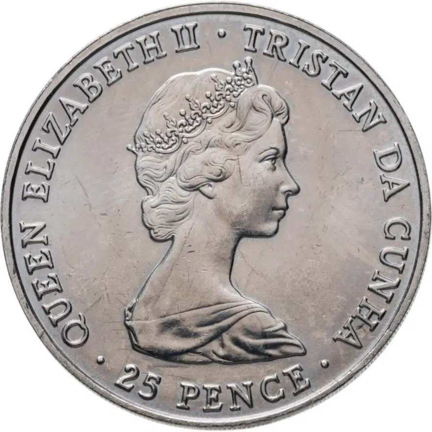 Тристан-да-Кунья 25 пенсов (pence) 1980  80 лет со дня рождения Королевы-Матери, реверс