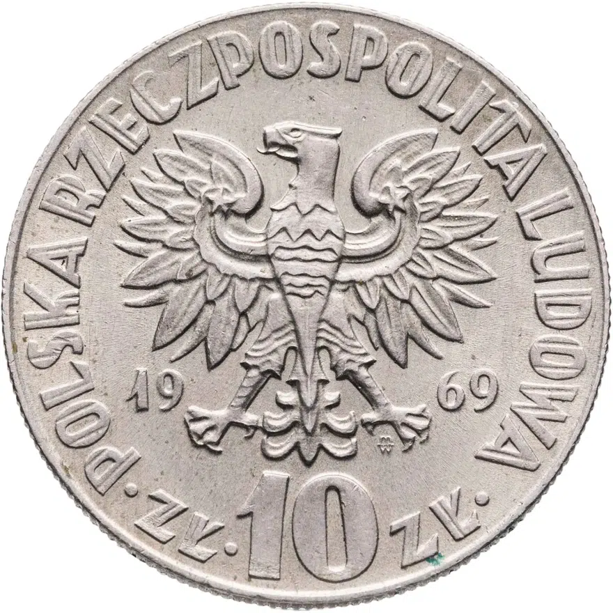 Польша 10 злотых (zlotych) 1969  Николай Коперник регулярный чекан, реверс