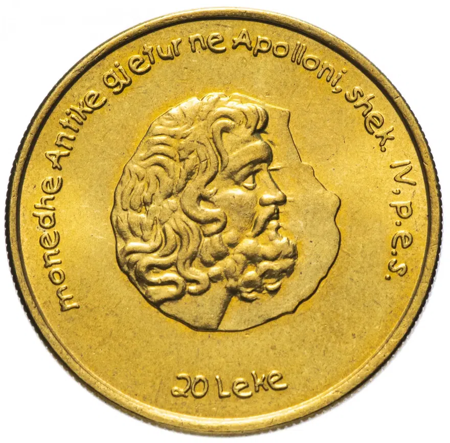 Албания 20 леков (leke) 2002 "Древнее искусство - Аполлон", реверс